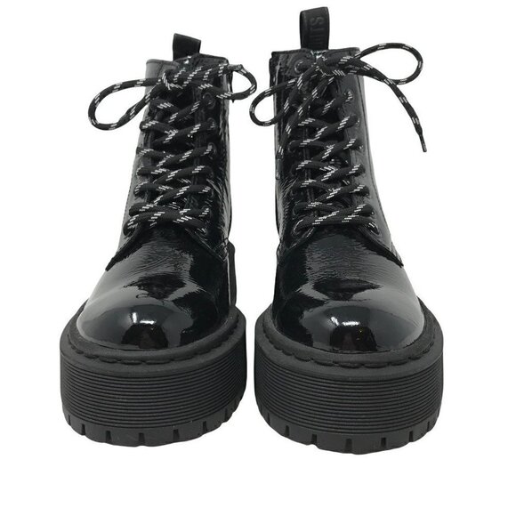 Roots Womens Ankle Booties Combat Boots Black Leather Lace Up Platform Zip 7 NEW - Picture 3 of 10